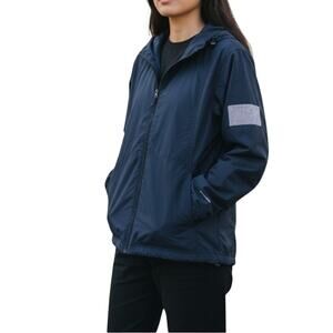 COLUMBIA Packable Nylon Full Zip Hoodie Jacket Women L Blue Travel Outdoor EUC